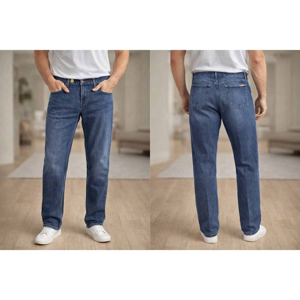 F40Z Faconnable Jeans 40x32 Light Wash Denim Straight Leg Classic Cotton